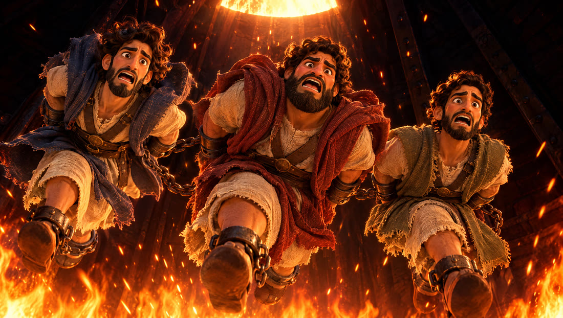 The same man rendered — cinematic firelight, no fill